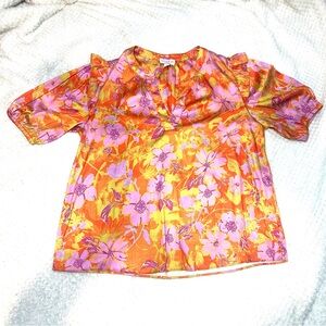 Current Air Floral Blouse in Orange and Pink size small